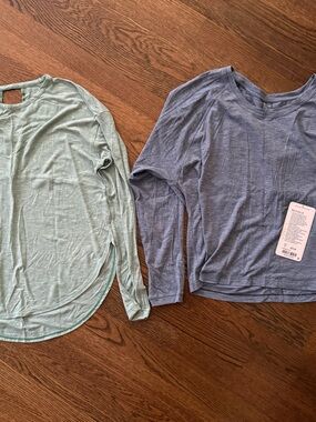 lululemon & Under Armour LS Tees in Mint Green and Heather Blue